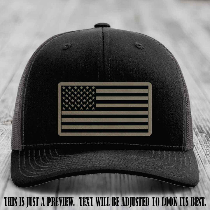 Stars & Stripes 🇺🇸 Light Brown to Black on Black to Charcoal Hat - Richardson 112 Leather Patch Hat