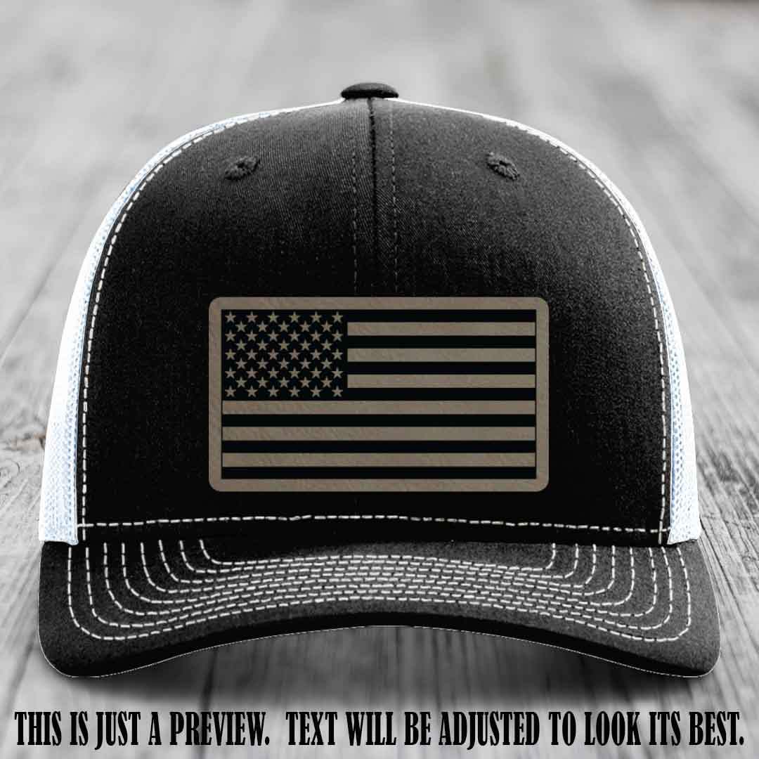 Stars & Stripes 🇺🇸 Light Brown to Black on Black to White Hat - Richardson 112 Leather Patch Hat