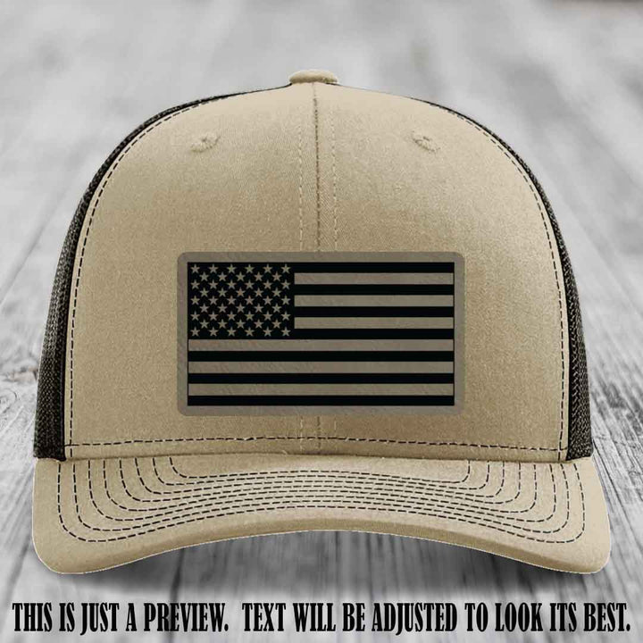Stars & Stripes 🇺🇸 Light Brown to Black on Khaki to Coffee Hat - Richardson 112 Leather Patch Hat