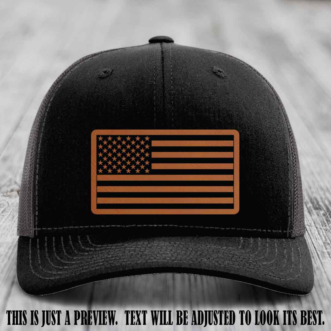 Stars & Stripes 🇺🇸 Rawhide to Black on Black to Charcoal Hat - Richardson 112 Leather Patch Hat