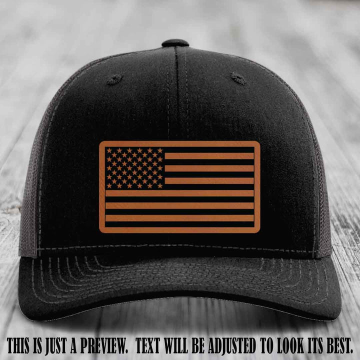 Stars & Stripes 🇺🇸 Rawhide to Black on Black to Charcoal Hat - Richardson 112 Leather Patch Hat