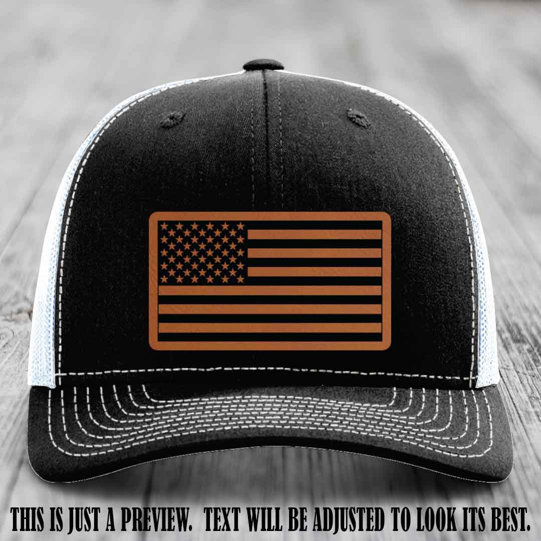 Stars & Stripes 🇺🇸 Rawhide to Black on Black to White Hat - Richardson 112 Leather Patch Hat