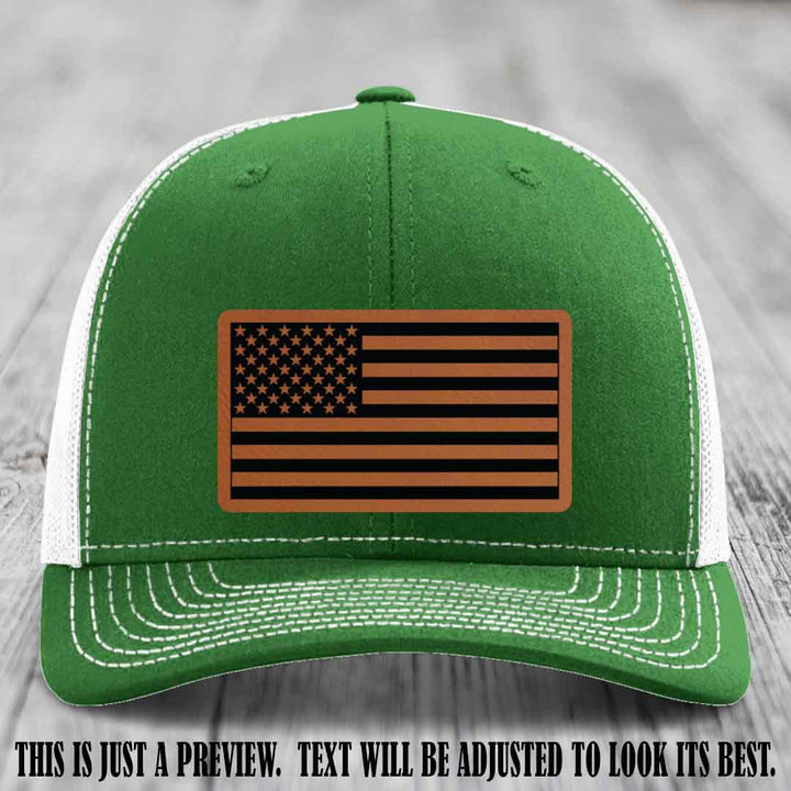 Stars & Stripes 🇺🇸 Rawhide to Black on Kelly to White Hat - Richardson 112 Leather Patch Hat