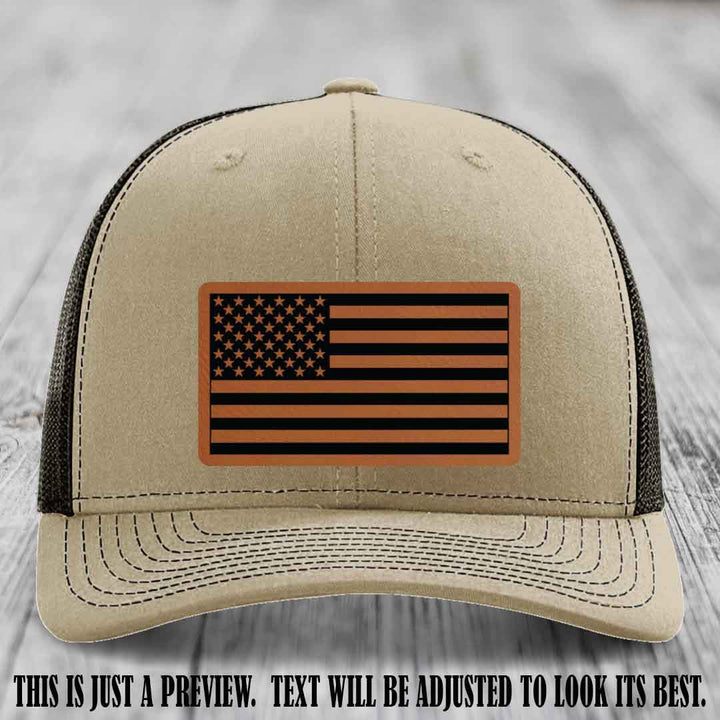 Stars & Stripes 🇺🇸 Rawhide to Black on Khaki to Coffee Hat - Richardson 112 Leather Patch Hat