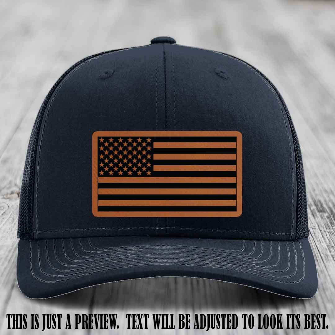 Stars & Stripes 🇺🇸 Rawhide to Black on Navy Hat - Richardson 112 Leather Patch Hat