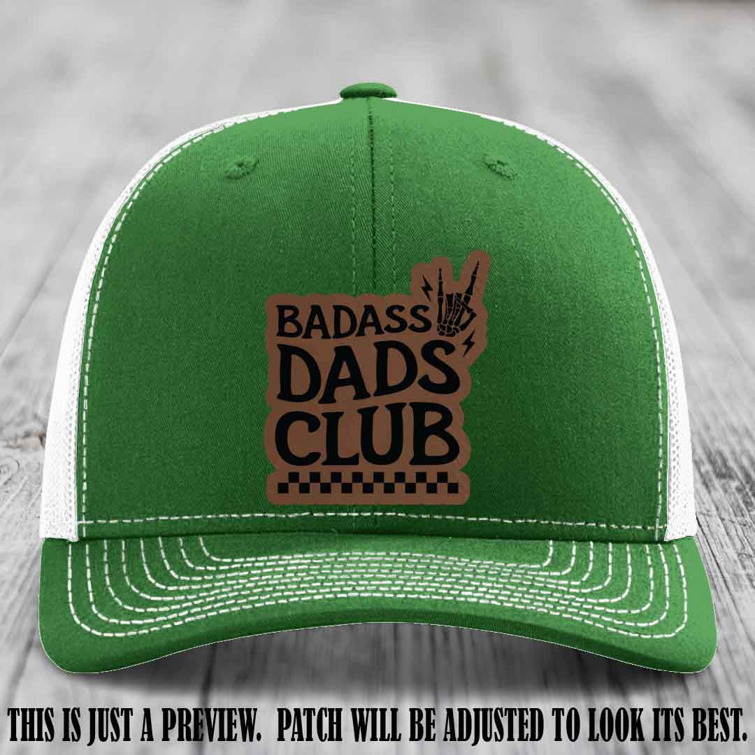 Badass Dads Club Dark Brown to Black Patch Leather Patch on Kelly to White Hat Richardson 112 Hat