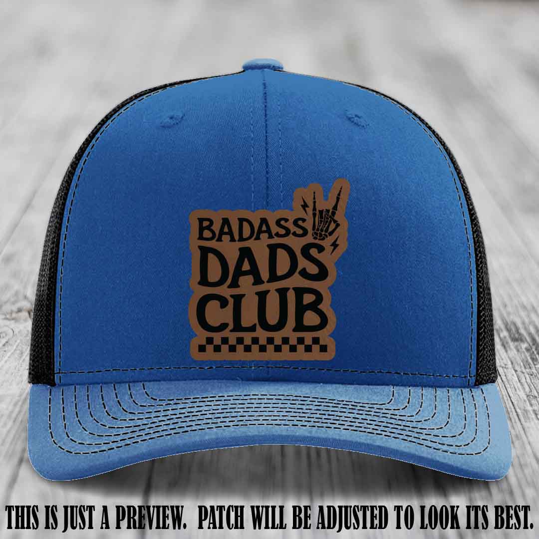 Badass Dads Club Dark Brown to Black Patch Leather Patch on Royal to Black Hat Richardson 112 Hat