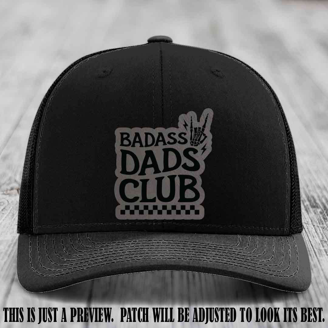 Badass Dads Club Grey to Black Patch Leather Patch on Black Hat Richardson 112 Hat