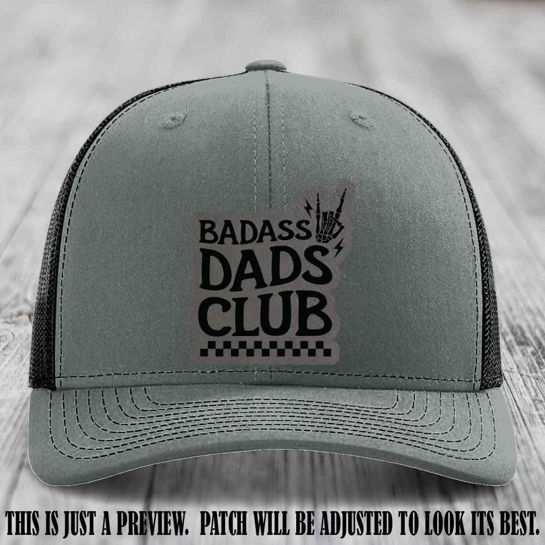 Badass Dads Club Grey to Black Patch Leather Patch on Heather Grey to Black Hat Richardson 112 Hat