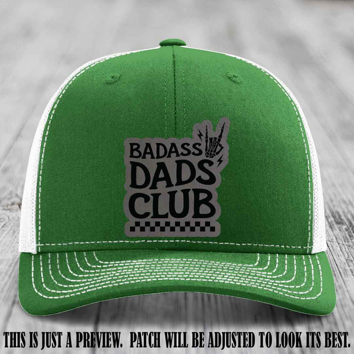 Badass Dads Club Grey to Black Patch Leather Patch on Kelly to White Hat Richardson 112 Hat