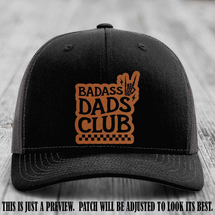 Badass Dads Club Rawhide to Black Patch Leather Patch on Black to Charcoal Hat Richardson 112 Hat