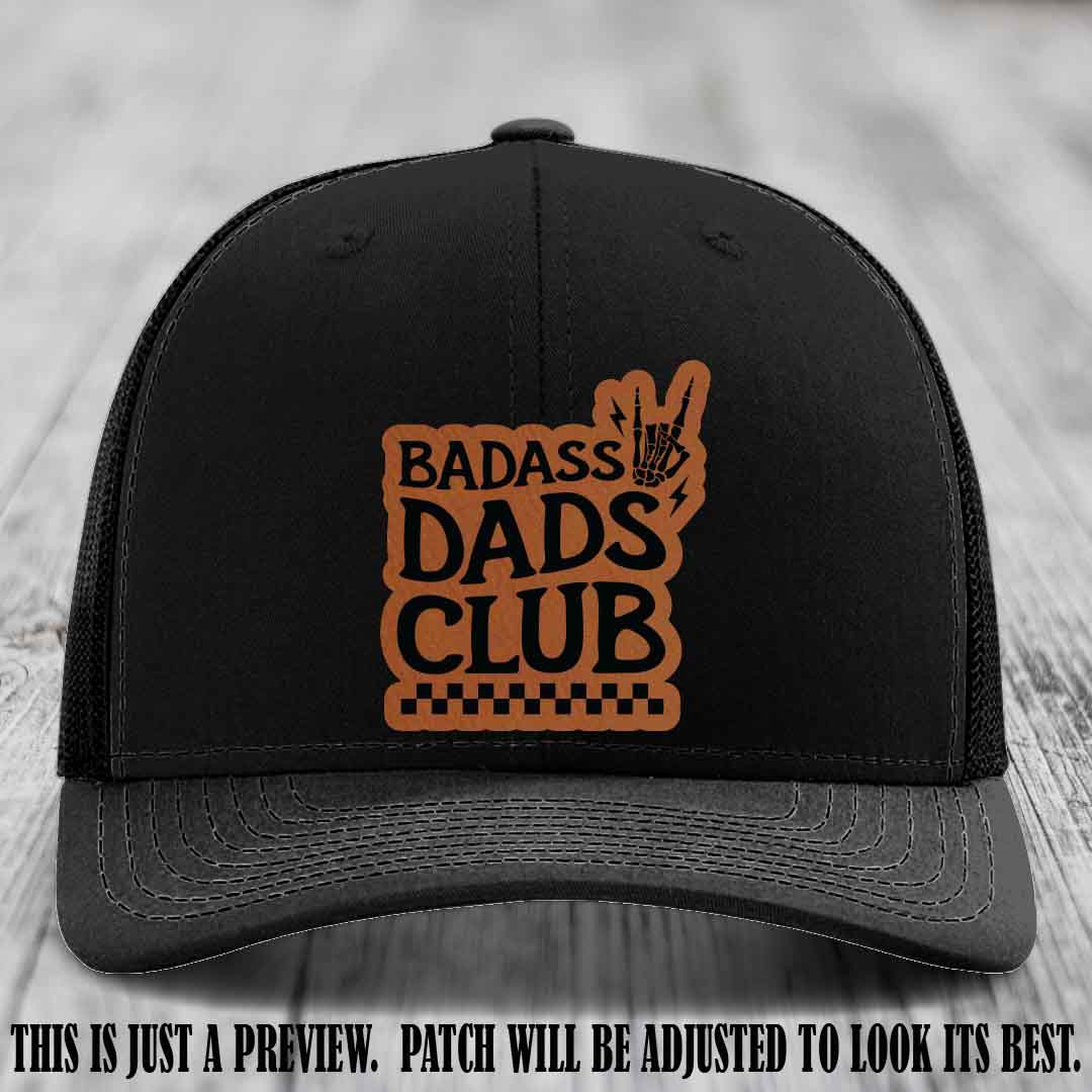 Badass Dads Club Rawhide to Black Patch Leather Patch on Black Hat Richardson 112 Hat