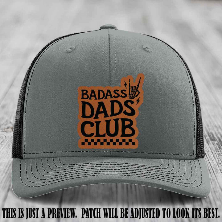 Badass Dads Club Rawhide to Black Patch Leather Patch on Heather Grey to Black Hat Richardson 112 Hat