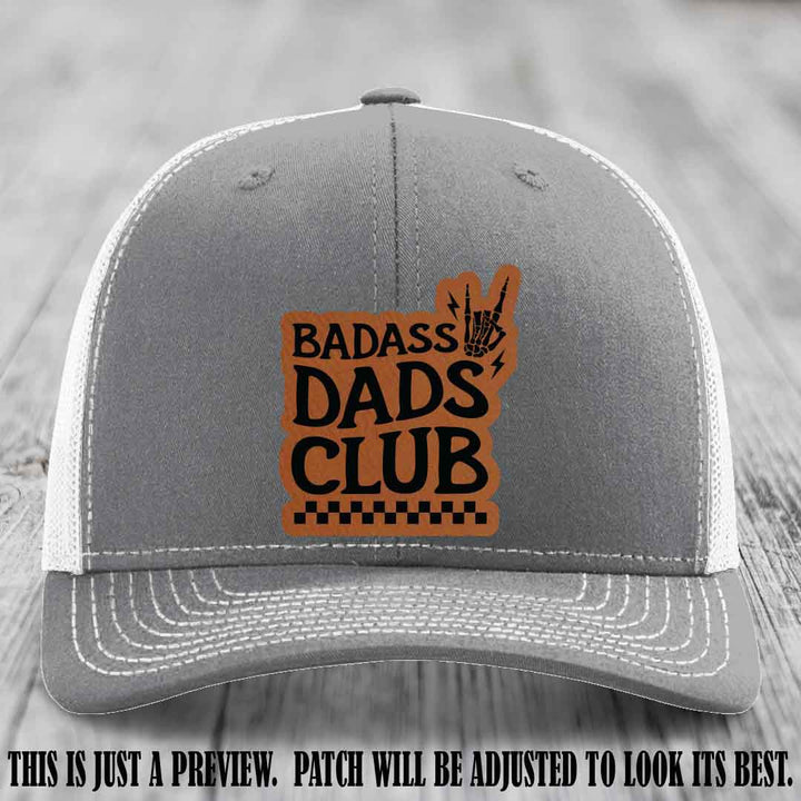 Badass Dads Club Rawhide to Black Patch Leather Patch on Heather Grey to White Hat Richardson 112 Hat