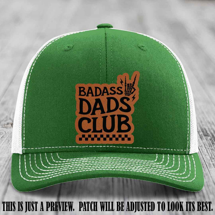 Badass Dads Club Rawhide to Black Patch Leather Patch on Kelly to White Hat Richardson 112 Hat