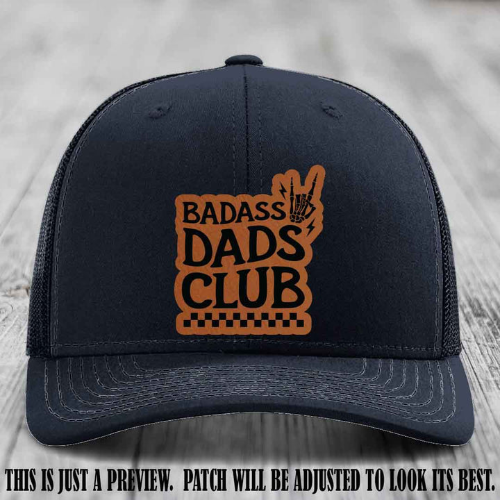 Badass Dads Club Rawhide to Black Patch Leather Patch on Navy Hat Richardson 112 Hat