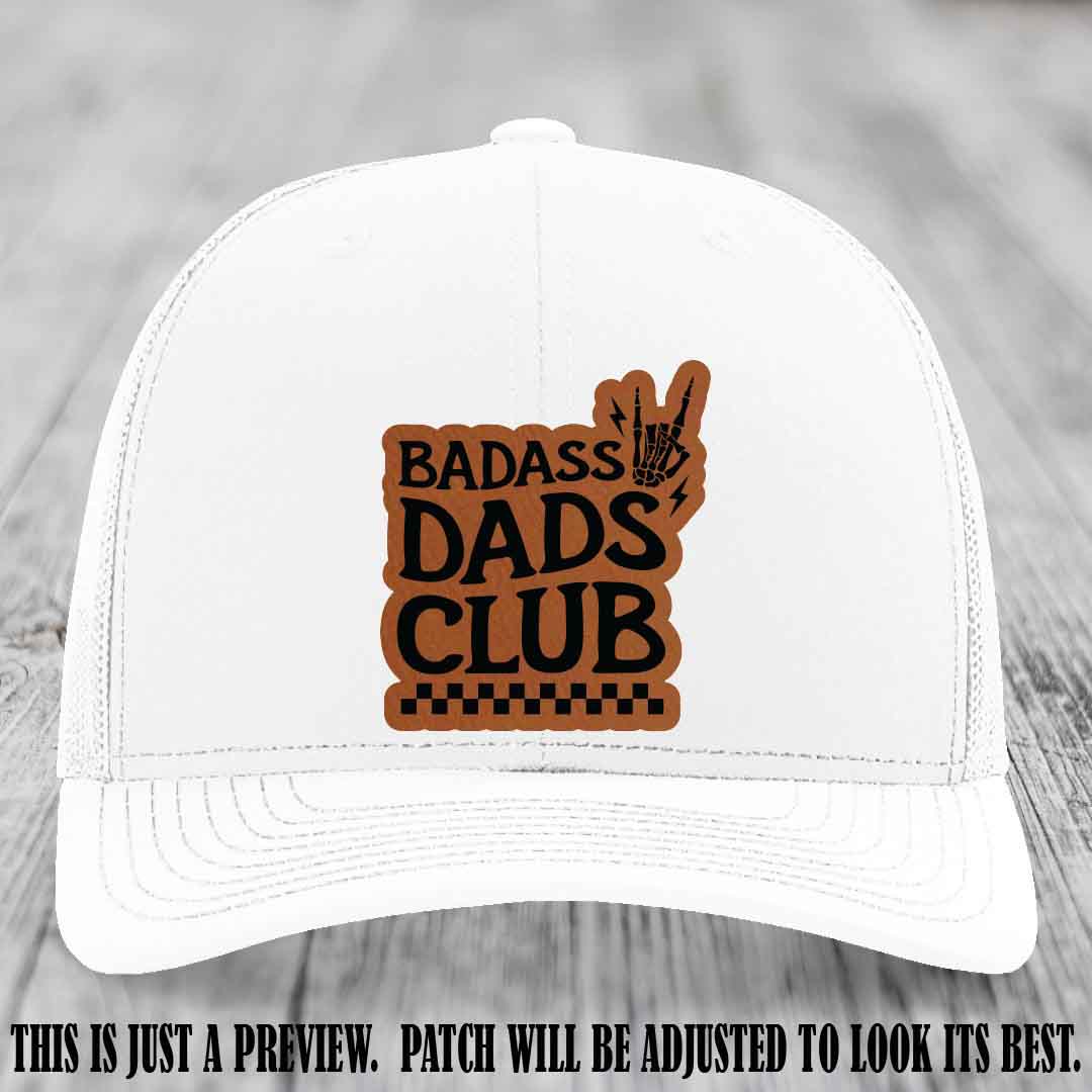 Badass Dads Club Rawhide to Black Patch Leather Patch on White Hat Richardson 112 Hat
