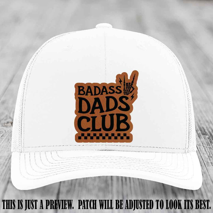 Badass Dads Club Rawhide to Black Patch Leather Patch on White Hat Richardson 112 Hat