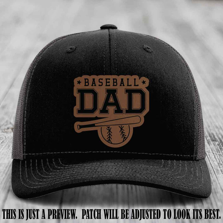 Baseball Dad Dark Brown to Black Patch Leather patch on Black to Charcoal Hat Richardson 112