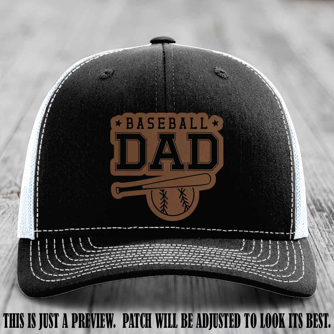 Baseball Dad Dark Brown to Black Patch Leather patch on Black to White Hat Richardson 112