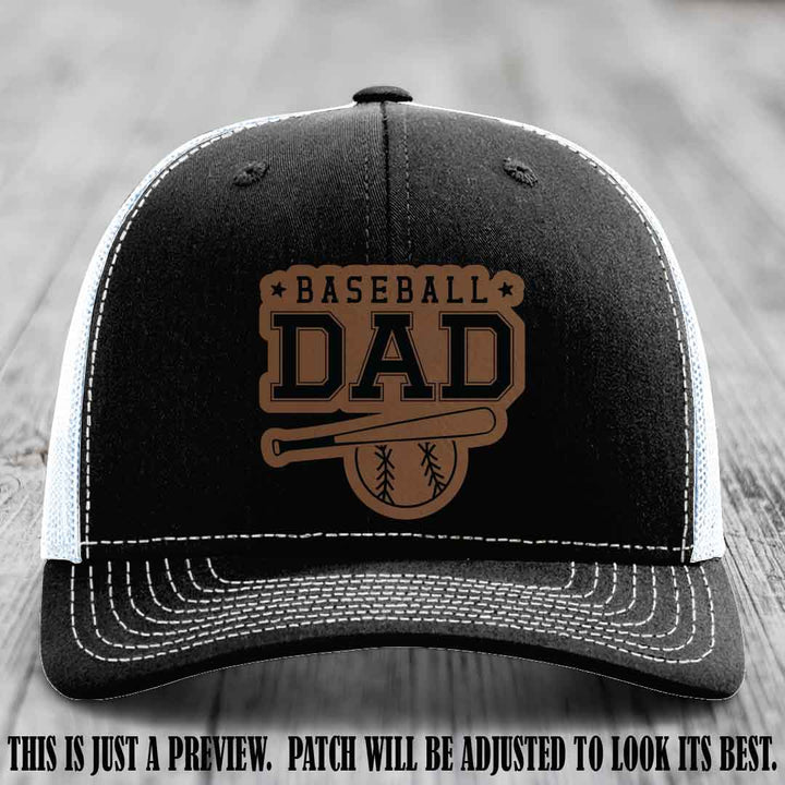 Baseball Dad Dark Brown to Black Patch Leather patch on Black to White Hat Richardson 112