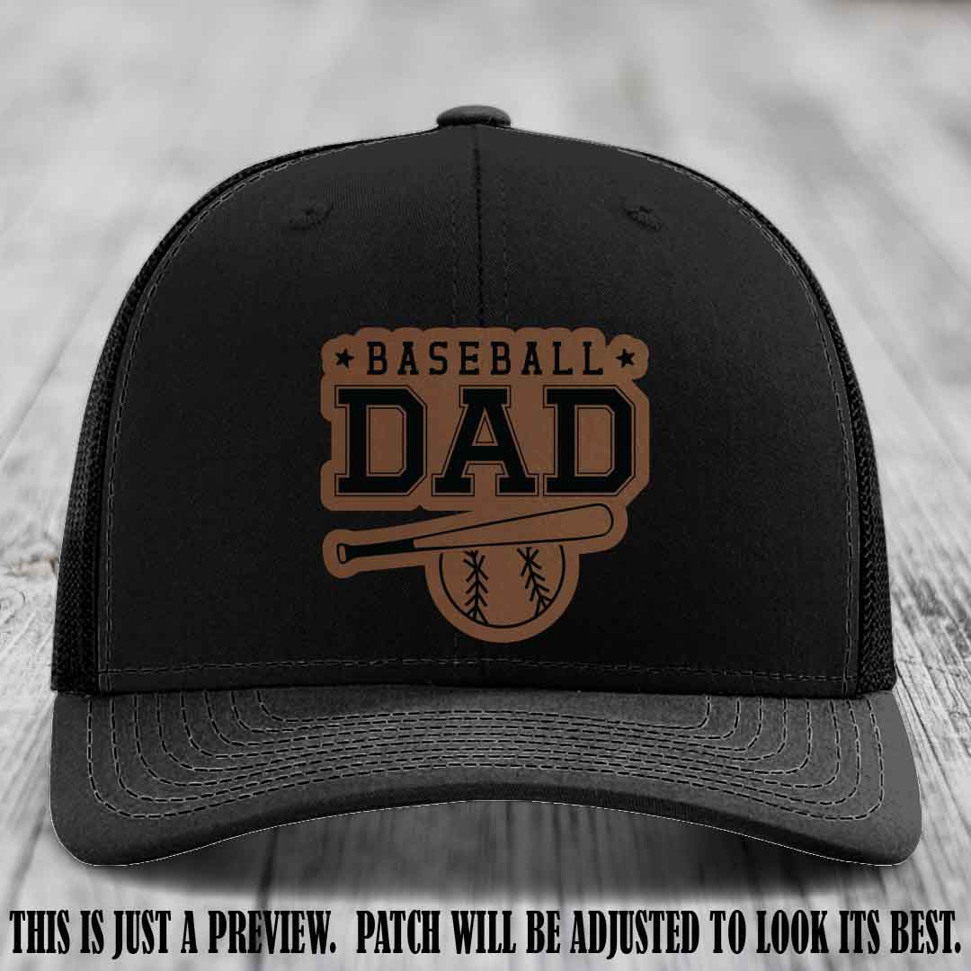 Baseball Dad Dark Brown to Black Patch Leather patch on Black Hat Richardson 112
