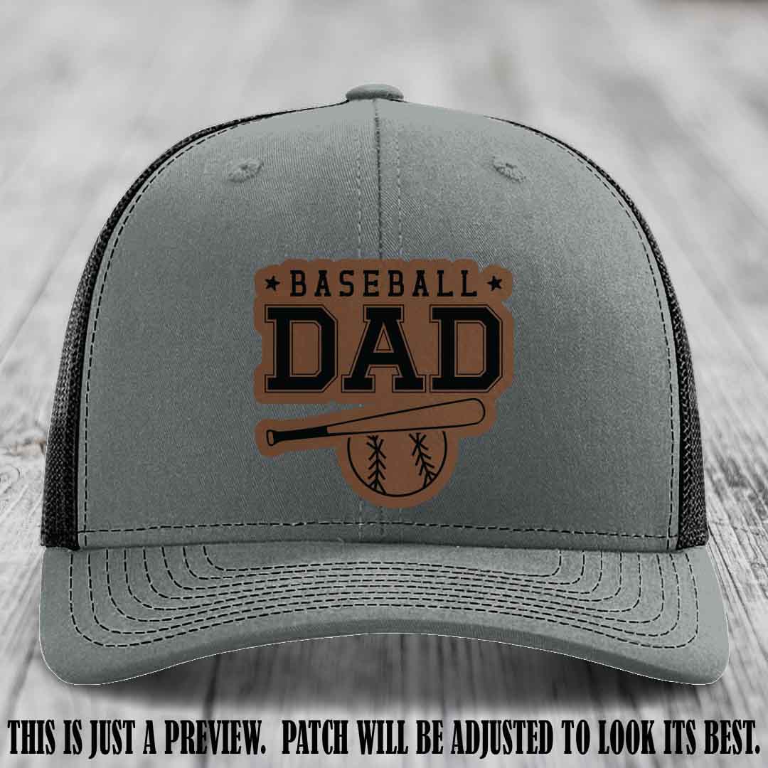 Baseball Dad Dark Brown to Black Patch Leather patch on Heather Grey to Black Hat Richardson 112