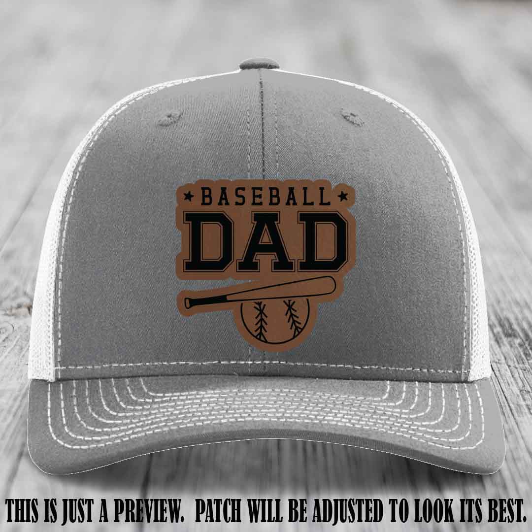 Baseball Dad Dark Brown to Black Patch Leather patch on Heather Grey to White Hat Richardson 112