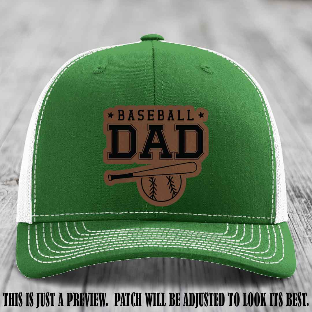 Baseball Dad Dark Brown to Black Patch Leather patch on Kelly to White Hat Richardson 112
