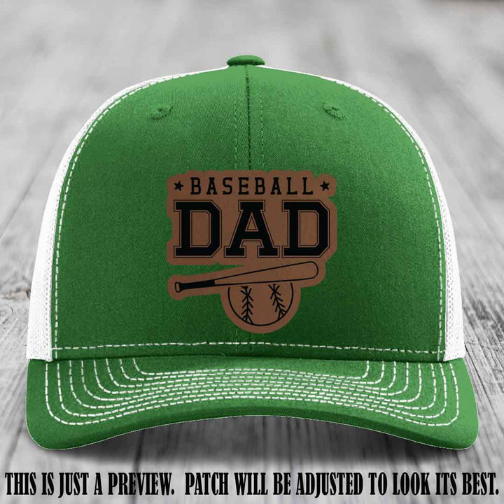 Baseball Dad Dark Brown to Black Patch Leather patch on Kelly to White Hat Richardson 112
