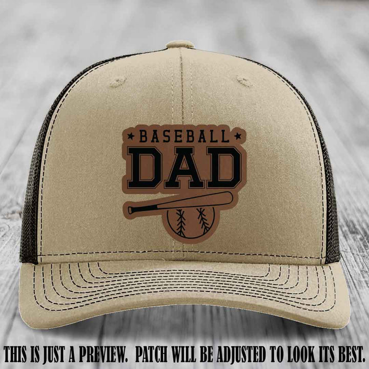Baseball Dad Dark Brown to Black Patch Leather patch on Khaki to Coffee Hat Richardson 112