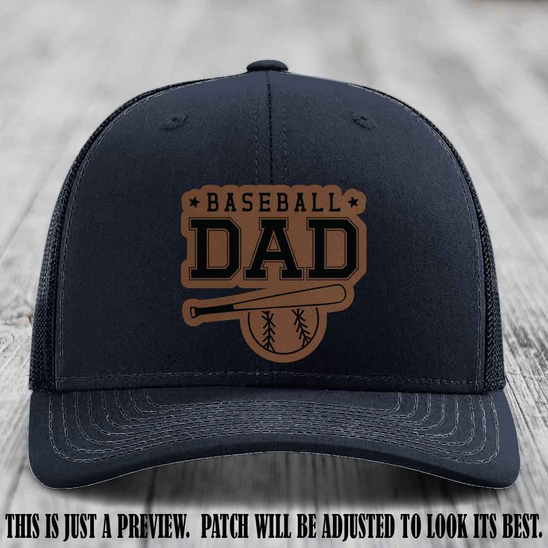 Baseball Dad Dark Brown to Black Patch Leather patch on Navy Hat Richardson 112