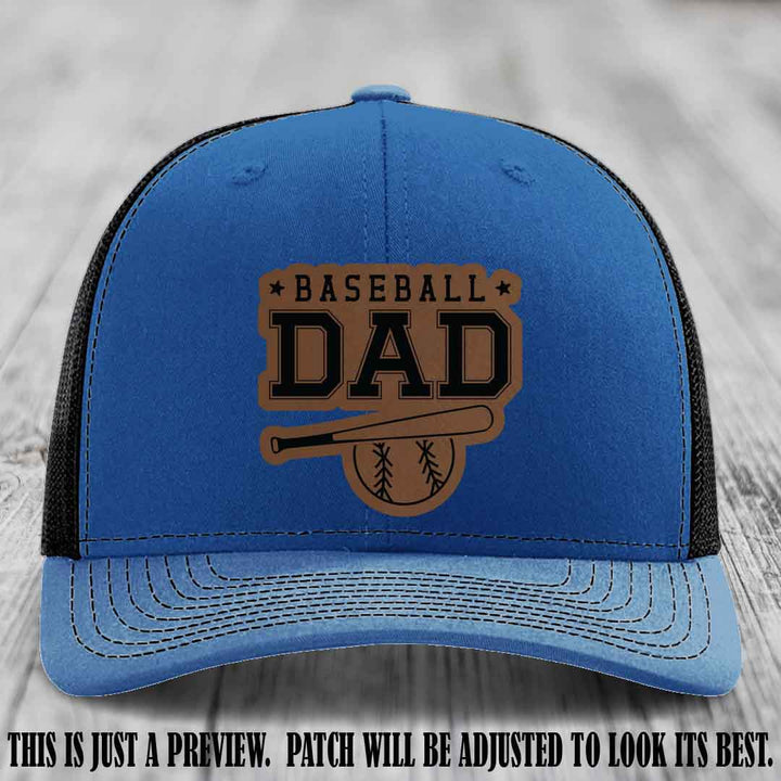 Baseball Dad Dark Brown to Black Patch Leather patch on Royal to Black Hat Richardson 112