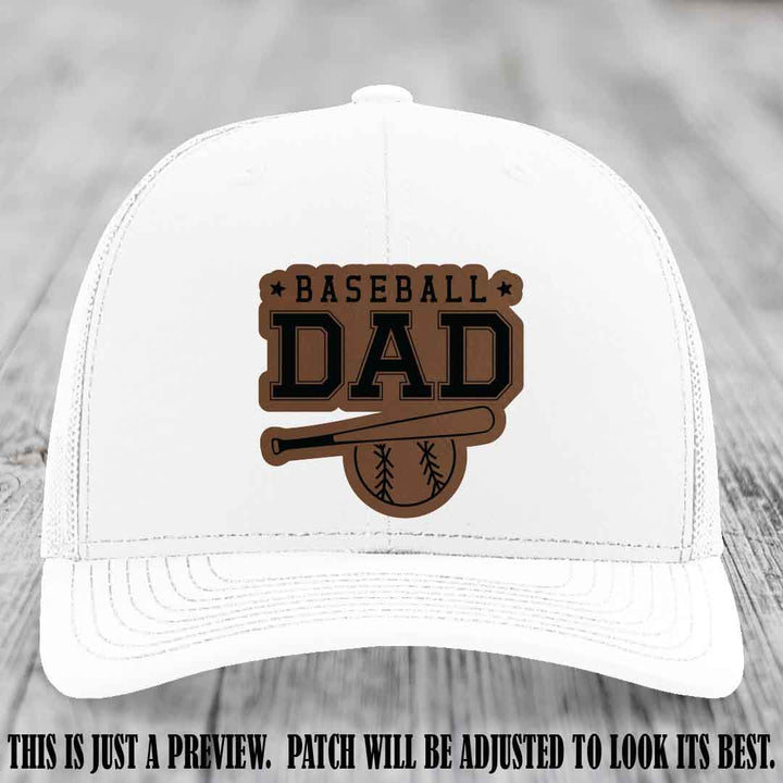 Baseball Dad Dark Brown to Black Patch Leather patch on White Hat Richardson 112