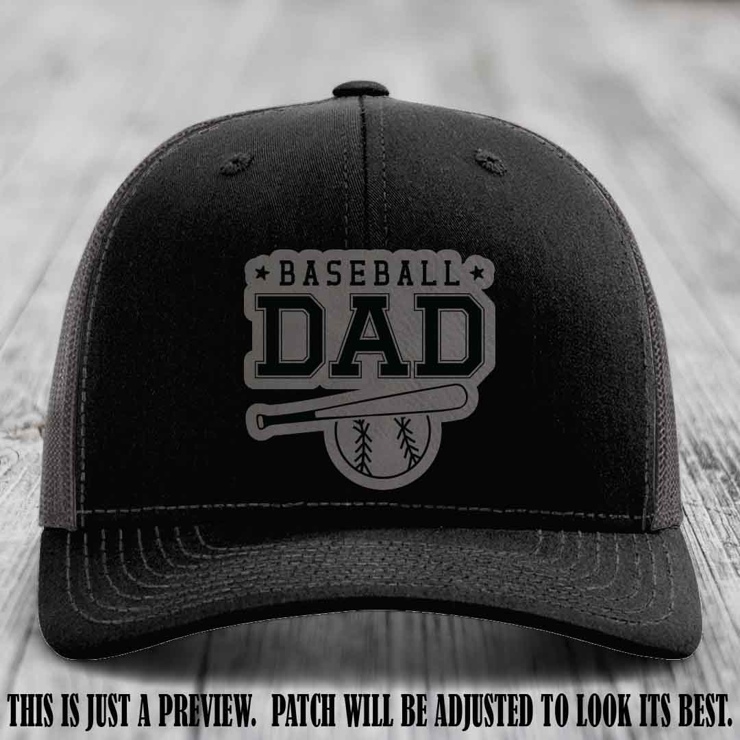 Baseball Dad Grey to Black Patch Leather patch on Black to Charcoal Hat Richardson 112