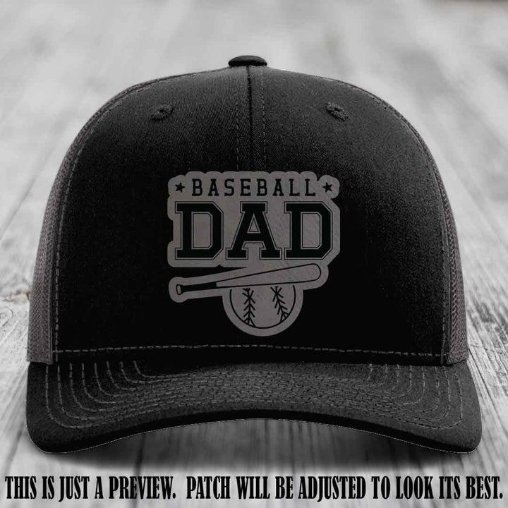Baseball Dad Grey to Black Patch Leather patch on Black to Charcoal Hat Richardson 112