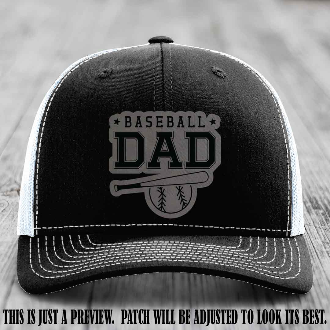 Baseball Dad Grey to Black Patch Leather patch on Black to White Hat Richardson 112