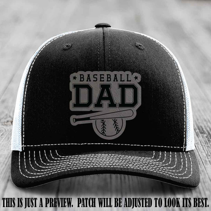 Baseball Dad Grey to Black Patch Leather patch on Black to White Hat Richardson 112