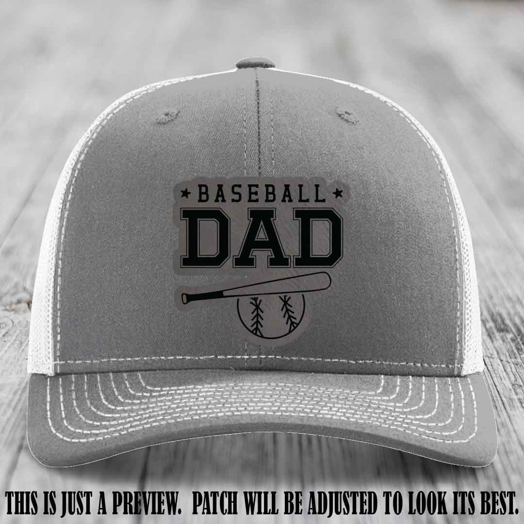 Baseball Dad Grey to Black Patch Leather patch on Heather Grey to White Hat Richardson 112