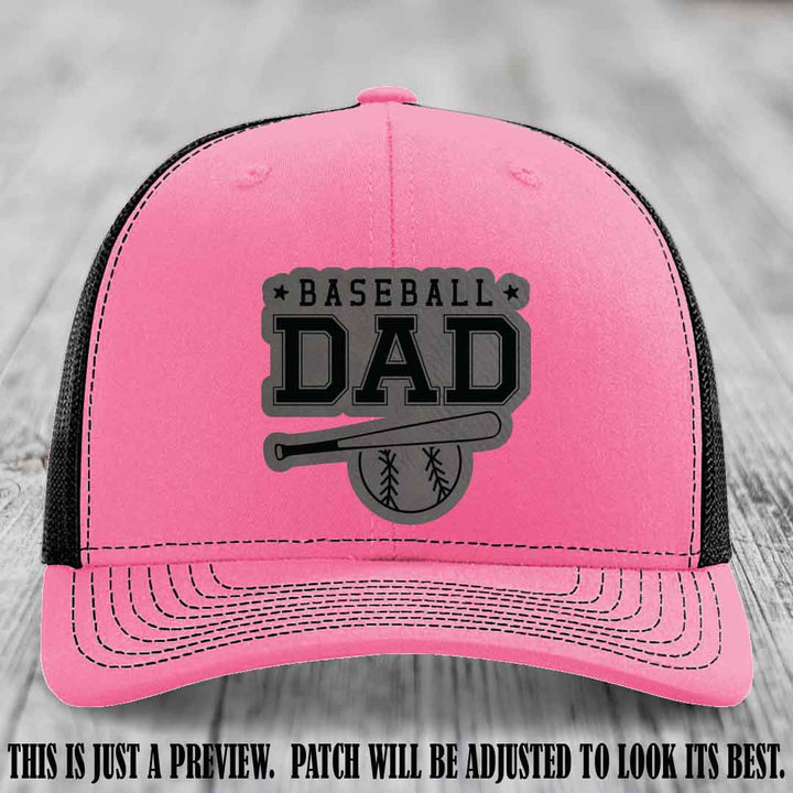 Baseball Dad Grey to Black Patch Leather patch on Hot Pink to Black Hat Richardson 112