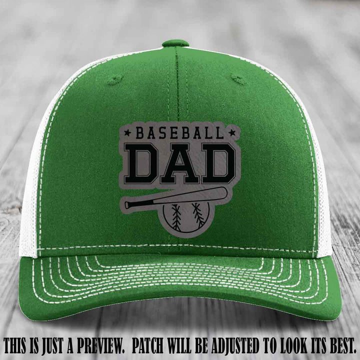 Baseball Dad Grey to Black Patch Leather patch on Kelly to White Hat Richardson 112