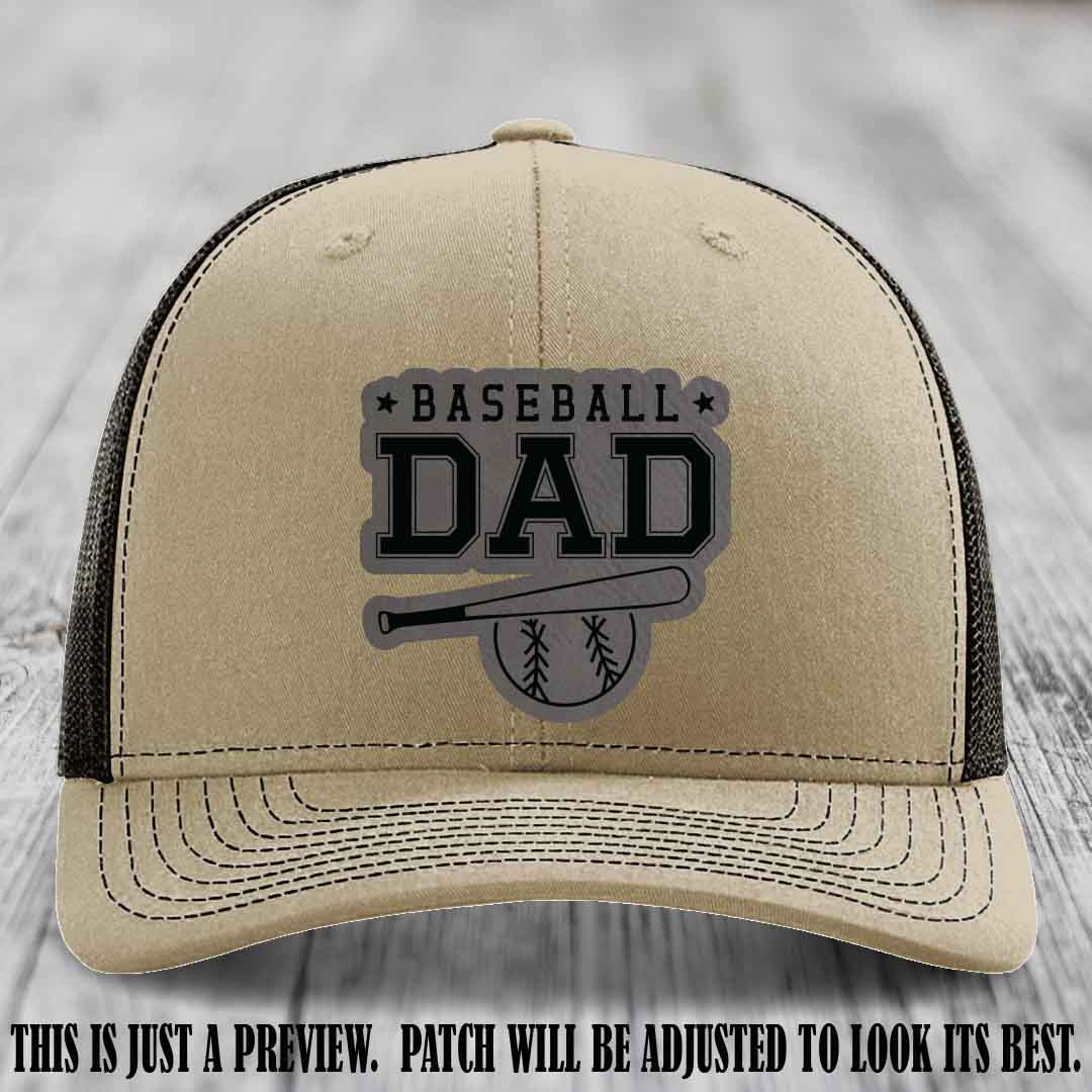 Baseball Dad Grey to Black Patch Leather patch on Khaki to Coffee Hat Richardson 112