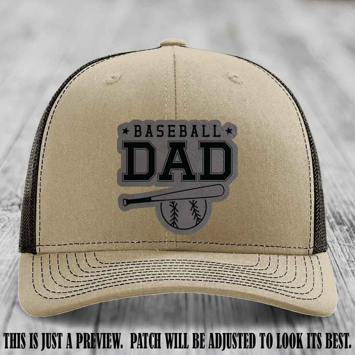 Baseball Dad Grey to Black Patch Leather patch on Khaki to Coffee Hat Richardson 112