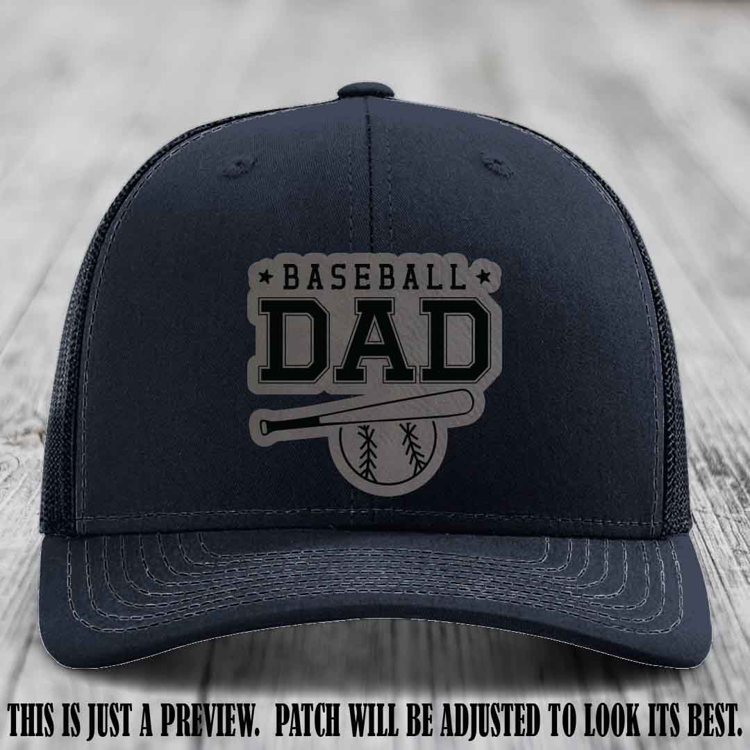 Baseball Dad Grey to Black Patch Leather patch on Navy Hat Richardson 112