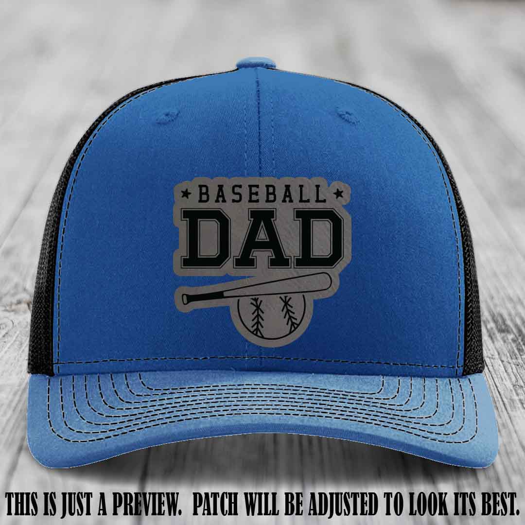 Baseball Dad Grey to Black Patch Leather patch on Royal to Black Hat Richardson 112