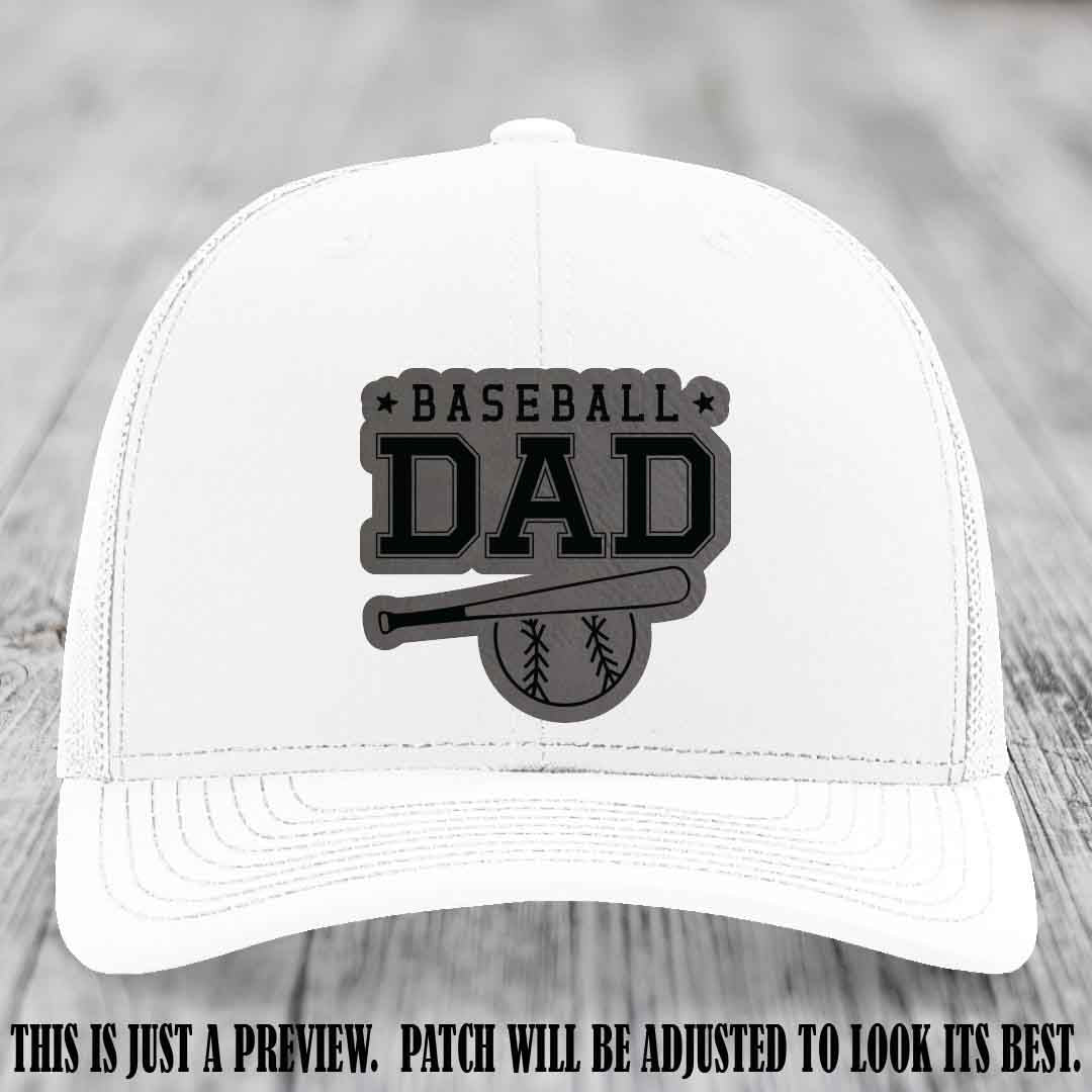 Baseball Dad Grey to Black Patch Leather patch on White Hat Richardson 112
