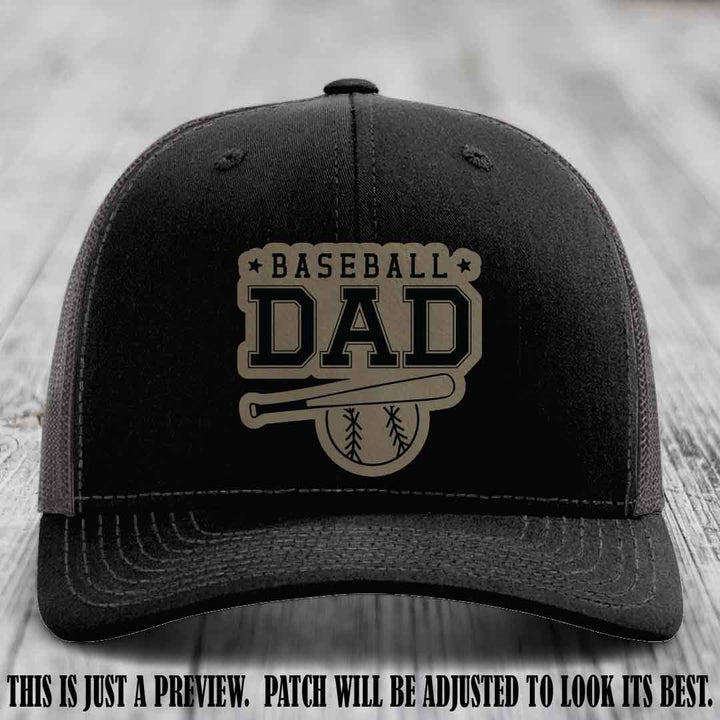 Baseball Dad Light Brown to Black Patch Leather patch on Black to Charcoal Hat Richardson 112