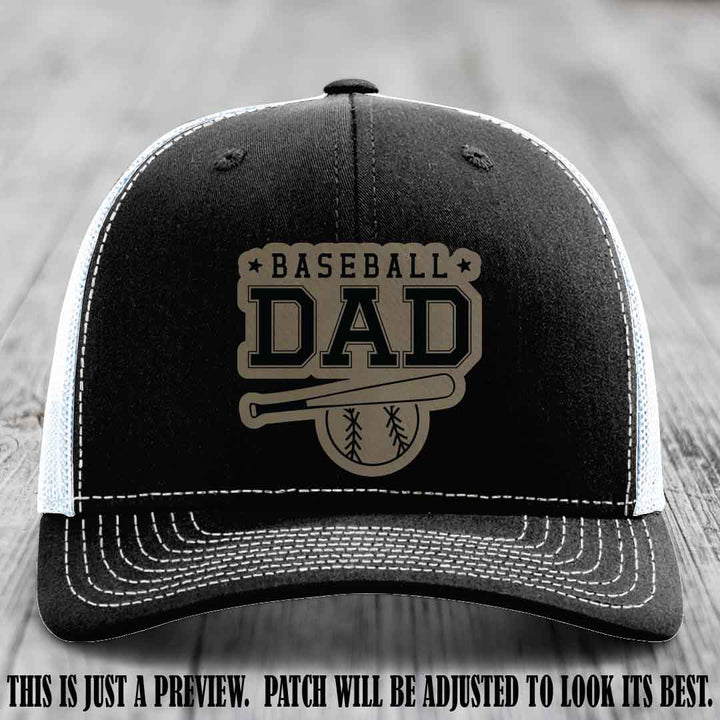 Baseball Dad Light Brown to Black Patch Leather patch on Black to White Hat Richardson 112