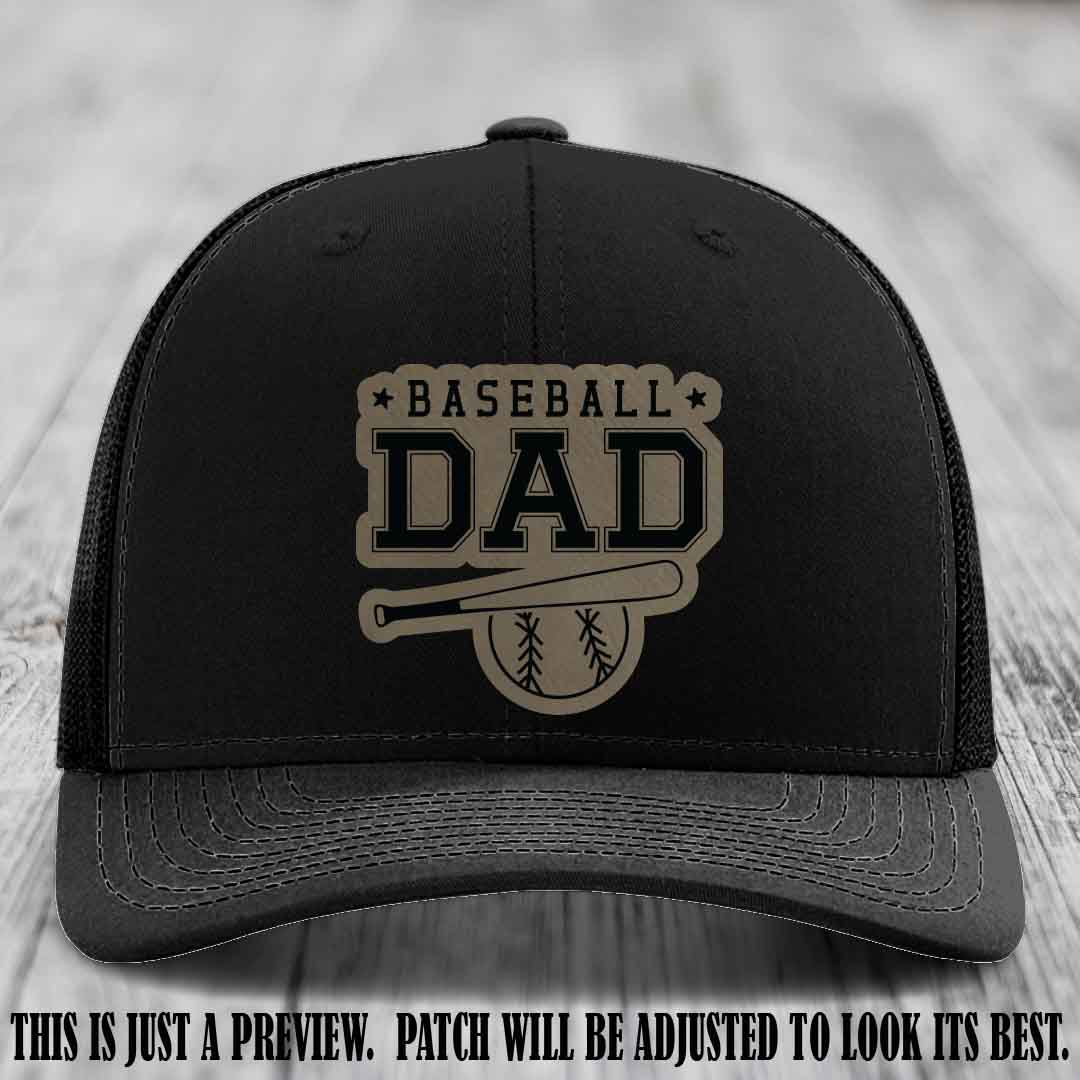 Baseball Dad Light Brown to Black Patch Leather patch on Black Hat Richardson 112