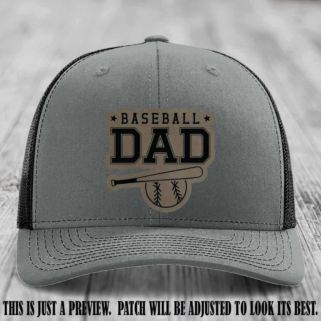 Baseball Dad Light Brown to Black Patch Leather patch on Heather Grey to Black Hat Richardson 112